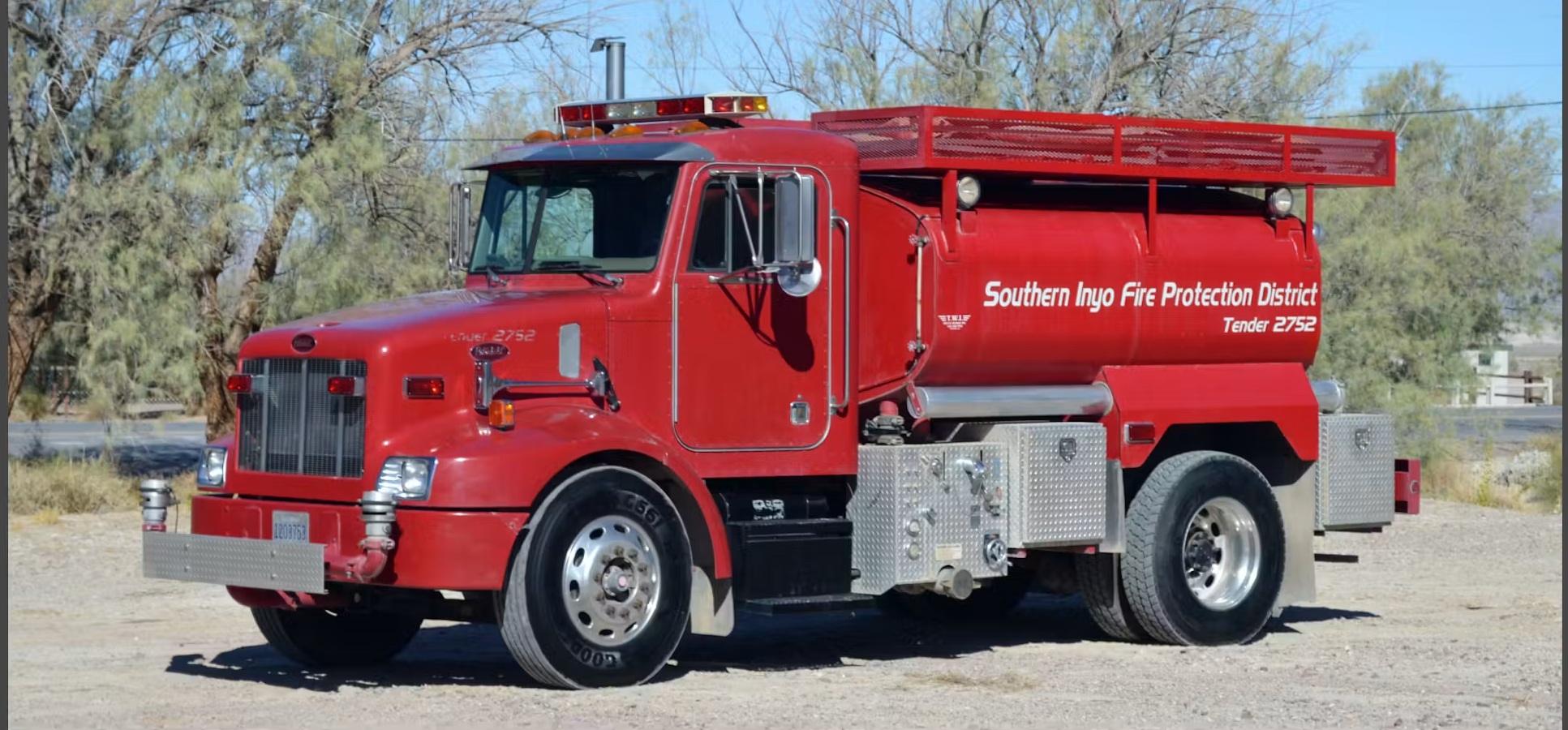 Southern Inyo Fire Protection District tender truck parked in the Mojave Desert
