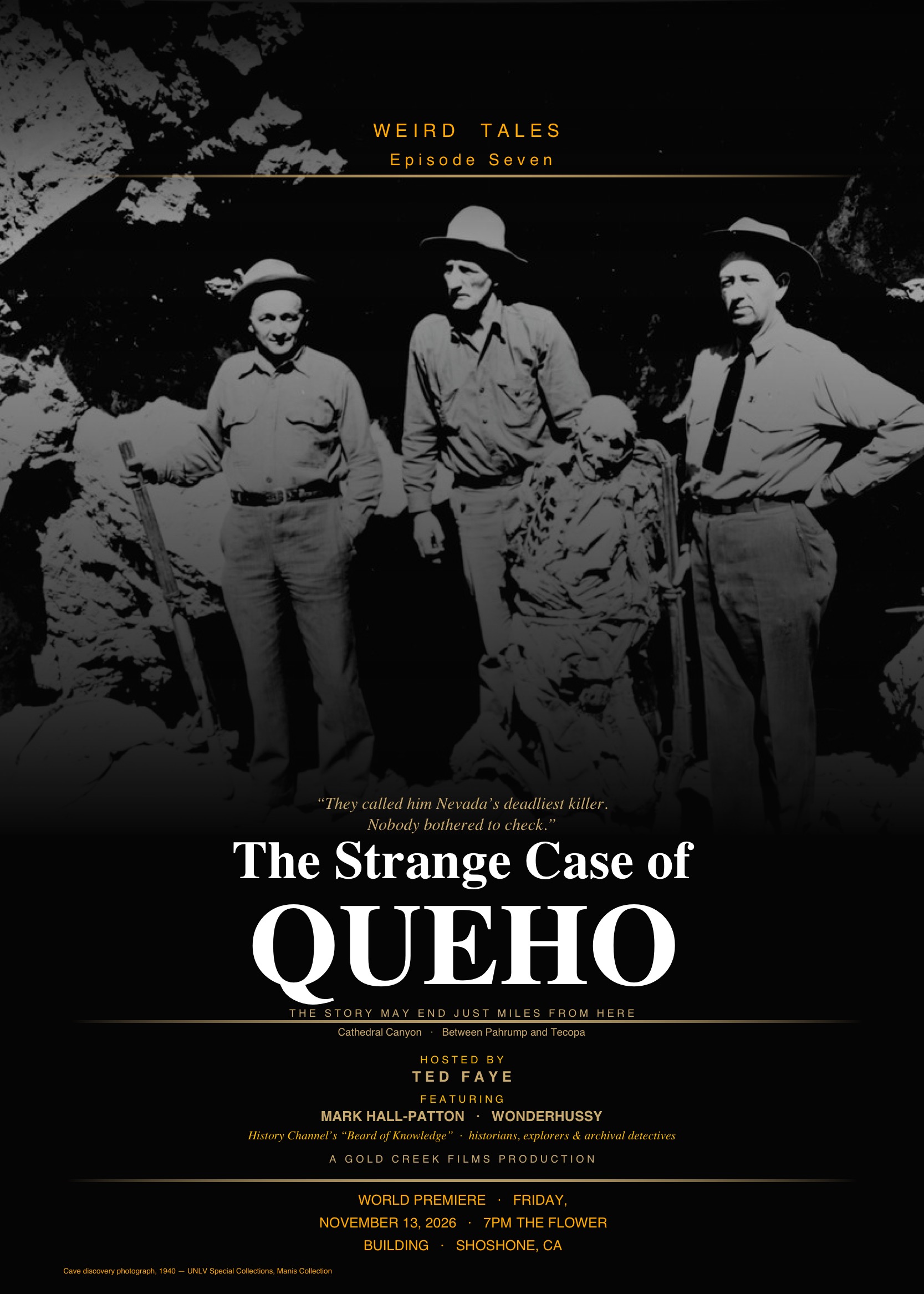 Poster for The Strange Case of Queho, featuring Ted Faye and Mark Hall-Patton